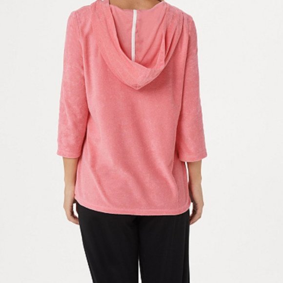 AnyBody Baby Terry Lace Up Hoodie Top Navy Shirt - Picture 5 of 8